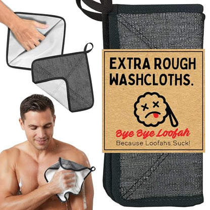 Double-Sided Exfoliating Washcloth, Body Scrubber for Shower, Hand Pocket | Rough & Soft Texture, Fast Drying, Deep Clean, Smooth Skin, Men or Women, 2 Count Pack, Bye Bye Loofah