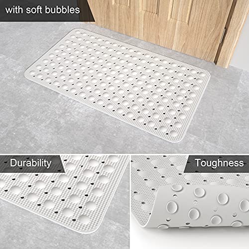 JOYCANO Bath Mat for Tub Non Slip, Shower Mat Bathtub Mat Non Slip, Natural Rubber no Plastic Odors Perfect for Baby and Elder, Tub Mat with Suction Cups, Machine Washable, 28 X 16 inches, White - color: White With Drain Holes