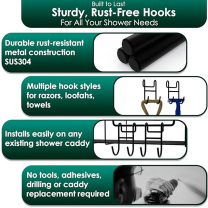 Shower Caddy Hooks, Razor Hanger for Shelf and Loofah (Black - 1 Closed 1 Open) - color: Black - 1 Closed 1 Open