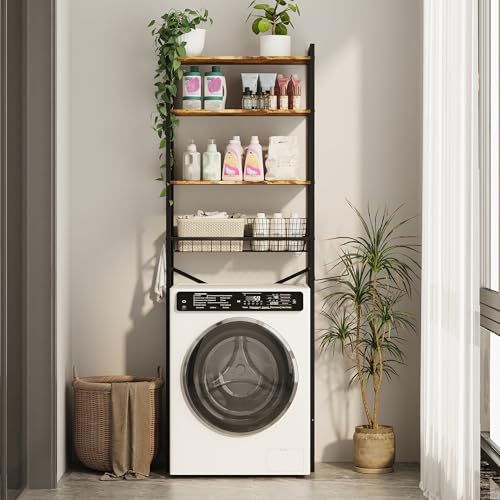 Gizoon Over-The-Toilet Storage Rack with Adjustable Shelf and Basket, 4-Tier Freestanding Space Saver Bathroom Shelves Above Toilet for Room - color: Black