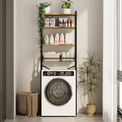 Gizoon Over-The-Toilet Storage Rack with Adjustable Shelf and Basket, 4-Tier Freestanding Space Saver Bathroom Shelves Above Toilet for Room - color: Black