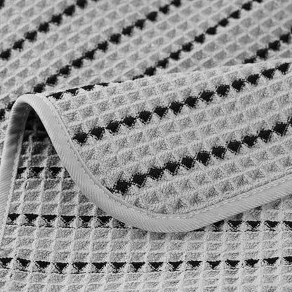 POLYTE 430 GSM Poly Blend Microfiber Quick Dry Waffle Hand Towel, 16x30 in | 4 Pack, Oversize, Lint Free, Quick Dry, Hanging Loop - color: Light Gray/Black