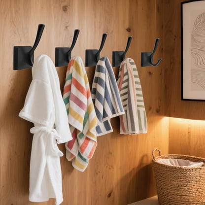 TOFIIGREM Black Wall Hooks Coat Hooks, Mudroom Hooks Bathroom Hallway Hooks for Hanging Clothes Robe Towel Backpack, Heavy Duty Decorative Hooks Modern Double Towel Hooks (6 Pack, Black) - size: "Cylindrical" Shape 6 Pack