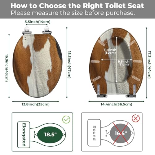 Elongated Resin Toilet Seat, Quietly Close Quick Release Hinges Cover | Toilet Lid Cover Easy to Clean and Install, Hairy texture cowhide Heavy Duty Toilet Seat - color: pattern2, size: V-shape