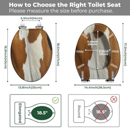 Elongated Resin Toilet Seat, Quietly Close Quick Release Hinges Cover | Toilet Lid Cover Easy to Clean and Install, Hairy texture cowhide Heavy Duty Toilet Seat - color: pattern2, size: V-shape