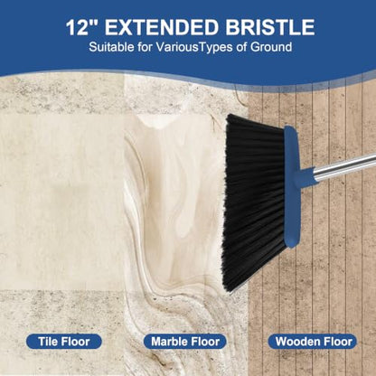 Broom and Dustpan Combo Set, 51" Long Handle with Squeegee & Mini Set | Blue Complete Cleaning Kit, Floor Squeegee for Wet & Dry Messes, Built-in Comb Dustpan, Mini Broom Set，for Home & Pet Areas - color: Blue