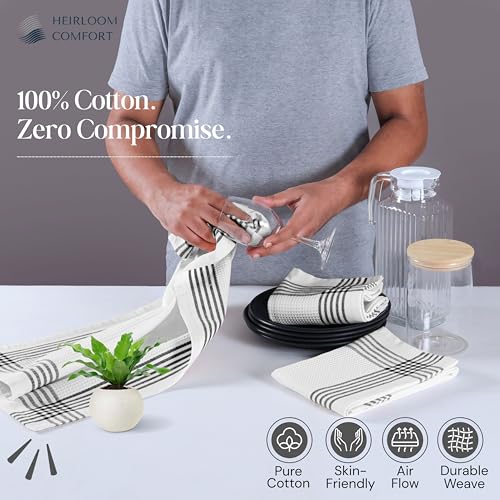 Black and White Kitchen Towels 3 Pack, 16x26 Inch, 100% Cotton Waffle Weave, Super Absorbent, Quick Dry, Reusable Dish Towels for Cleaning, Drying, Cooking, Washing - color: Black, White, style: 3 Pack