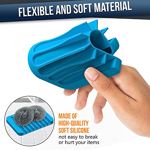 ZAPPOWARE Self Draining Soap Dish for Bar Soap - Pack of 2 Blue Silicone Waterfall Drain Soap Savers for Shower, Bath, Kitchen Countertop - color: Blue