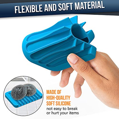 ZAPPOWARE Self Draining Soap Dish for Bar Soap - Pack of 2 Blue Silicone Waterfall Drain Soap Savers for Shower, Bath, Kitchen Countertop - color: Blue