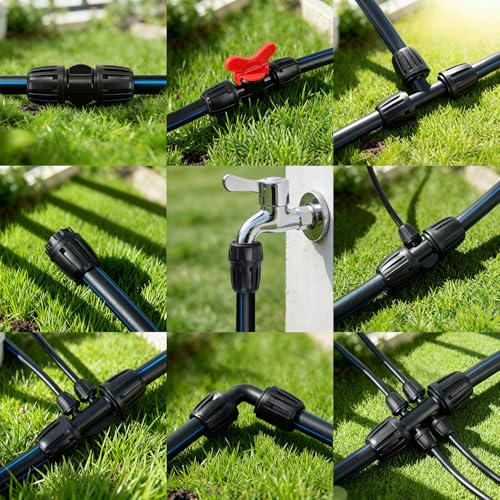 30 Pack 1/2 Inch Drip Irrigation Fittings Kit (1/2" ID x 0.6-0.65" OD), 1/2" Dripline Lock Nut Barbed Connectors - 4 Tees, 4 Couplings, 4 Elbows, 4 Valves, 6 Plugs, 3 Adapters, 5 Reducers - size: 1/2" Nut Fitting Kit-30P