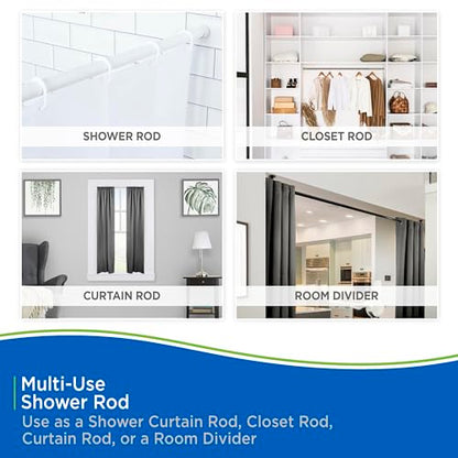 Kenney KN609L/1 Twist & Fit No Tools Spring Tension Standard Shower Curtain Rod with Non-Slip, Non-Scratch Ends, 42-72" Adjustable Length, Easy Install, White, 1" Diameter Rust Resistant Steel Tube - color: White