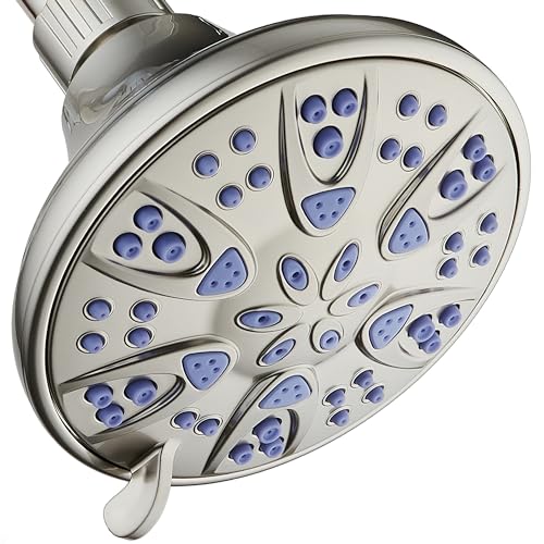 AquaDance Antimicrobial – Anti-Clog High-Pressure 6-Setting Shower Head with Microban Nozzle Protection from Growth of Mold, Mildew & Bacteria for Stronger Shower! 4" Sunset Blue - color: Satin Nickel / Sunset Blue Jets, style: 2.5 Gallons Per Minute