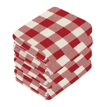 Cherry Red Gingham Washcloths Towels, Highly Absorbent and Soft Cotton Face Cloths, 4 Pack Quick Dry Wash Cloths - 12 X 12 Inches