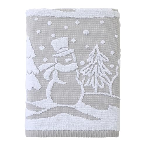 SKL Home Christmas/Winter Scenic Snowmen Bath Towel, 100% Cotton, Gray | 500 GSM. Soft & absorbent. Textured jacquard pattern. Great for holiday gifting. - color: Scenic Snowmen, style: Bath Towel