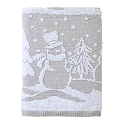 SKL Home Christmas/Winter Scenic Snowmen Bath Towel, 100% Cotton, Gray | 500 GSM. Soft & absorbent. Textured jacquard pattern. Great for holiday gifting. - color: Scenic Snowmen, style: Bath Towel