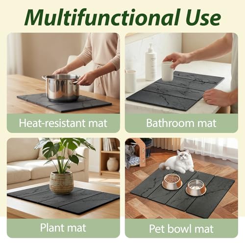 Large Stone Drying Mat for Kitchen Counter, 24"x16" Collapsible Quick Dry Dish Drying Mat, Water-Absorbent Marble Diatomaceous Earth Mats for Bottles Cups Dishes, Match Any Countertop - color: 4-fold Gray