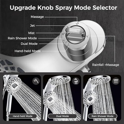 High Pressure Rain Shower Head with Handheld Spray Combo | Detachable Dual Shower Head with 10 Sprays Modes - Upgrade Knob Spray Mode Selector and Magnetic Guidance Docking System - color: Chrome