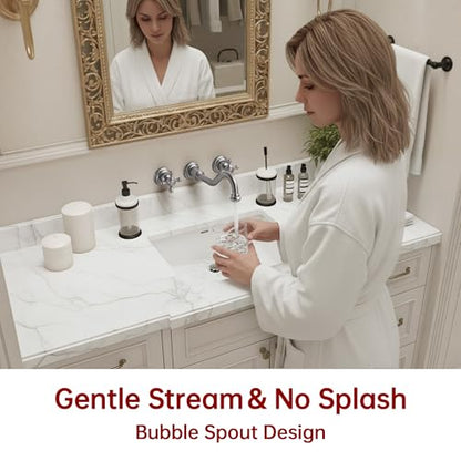 SUMERAIN Traditional Brushed Nickel Wall Mounted Bathroom Sink Faucet | 3 Holes, 2 Cross Handles, Rough-in Valve Included - color: Brushed Nickel