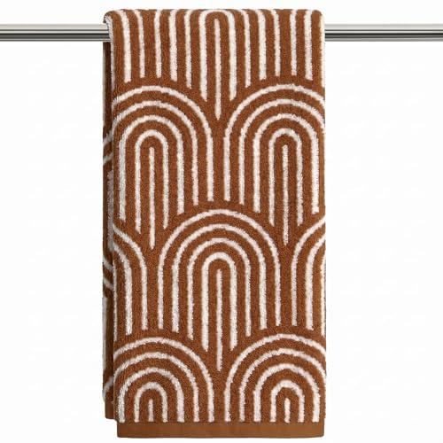 Artoid Mode 1 Pc Beige Caramel Arched Stripes Jacquard Hand Towels for Bathroom, 100% Cotton Soft Absorbent Bathroom Decor Towels, 13.7 x 29.5 Inch - color: Beige/Caramel, size: 13.7" x 29.5", 1PC