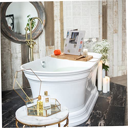 Happyyami Bamboo Bathtub Shelf Expandable Tub Tray Bath Tray for Bathroom Organization