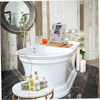Happyyami Bamboo Bathtub Shelf Expandable Tub Tray Bath Tray for Bathroom Organization