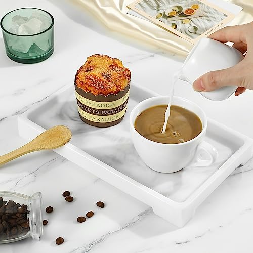 Luxspire Marble Tray for Soap Dispenser Perfume Jewelry, M, Marble White | 10 x 6 inch, non-slip waterproof resin, easy wipe clean, fits bath kitchen vanity, holds jewelry toiletries soap - color: B - White Marble, style: Medium