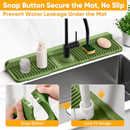 24'' Longer Faucet Mat for Kitchen Sink Splash Guard[7° Slope Fast Self-draining][Snap Lock Fit]Kitchen Sink Faucet Mat Splash Guard Kitchen Sink Area Water Splash Guard Behind Faucet Draining Mat - color: Green, size: 24" x 5.5"