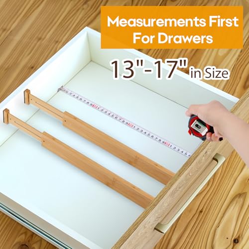 Bamboo Drawer Dividers Organizers, Kitchen Drawer Dividers for Clothes, Adjustable Drawers Separators for Dresser, Bedroom, Bathroom, Office, 4 Pack, 13“-17” - size: 13"-17"