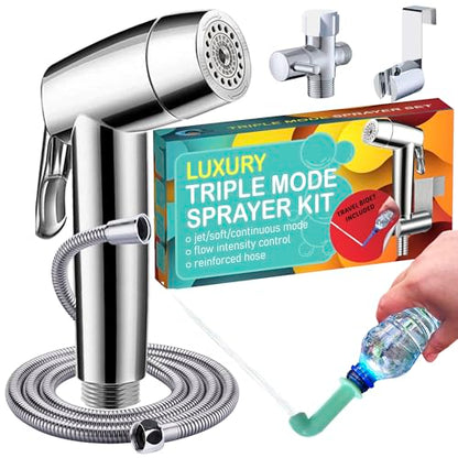 Handheld Bidet Sprayer for Toilet - Triple Mode Spray: Cloth Diaper Washer, Jet Spray & Gentle Stream | Premium Adjustable Hose Sprayer Attachment for Muslim Shower Shattaf | Portable Bidet Included - color: Sprayer Set