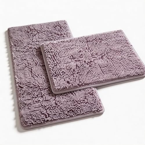 Chenille Bath Mats Set 2 Piece Non-Slip Luxury Bath Runner Rugs Extra Soft Absorbent Shaggy Washable Dry Plush Area Carpet Mats - Lavender - color: Lavender