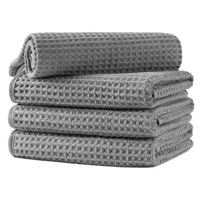 Microfiber Waffle Hand Towels, 4 Pieces, Soft, Absorbent, Fast Drying, Lint Free 430 GSM (16''x26''/40.64cm x 66.04cm) - color: Gray