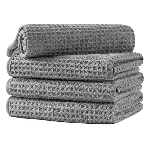 Microfiber Waffle Hand Towels, 4 Pieces, Soft, Absorbent, Fast Drying, Lint Free 430 GSM (16''x26''/40.64cm x 66.04cm) - color: Gray