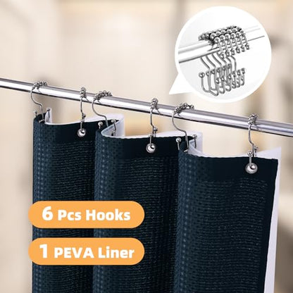 LaCyan Waterproof Waffle Shower Curtain, 258GSM Heavy Duty 3 Piece Set with Clear Liner and 6 Stainless Steel Hooks, Polyester Fabric Shower Curtains for Bathroom, Machine Washable, 36x72 Inch, Navy - color: Navy, size: 36"W x 72"L (Pack of 1)