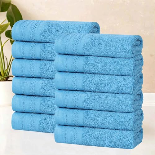 BLUENILEMILLS Honeycomb 500GSM, Textured Waffle Border, Highly Absorbent and Soft, Cotton Light to Medium Weight Face Towel Washcloth Set of 12, Azure - color: Azure, size: Face Towel-12 PC