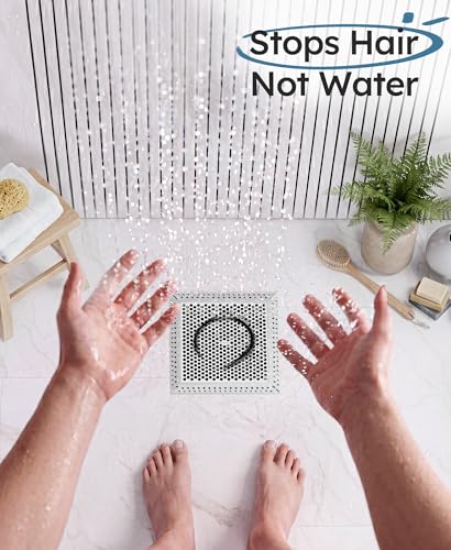 Square Shower Drain Hair Catcher, Anti-Clogging, Gray, 6 inch | Fast Drainage, Anti-Slip & Stays in Place, Stainless Steel & TPE Material, Easy Clean Fits Bathroom Hair Catcher for Shower - color: Gray, size: 6 inch