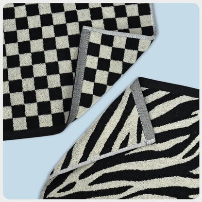 Jacquotha Bathroom Hand Towels 2 Style 4 Pack - Black Hand Towel | Checkered and Zebra, Cotton