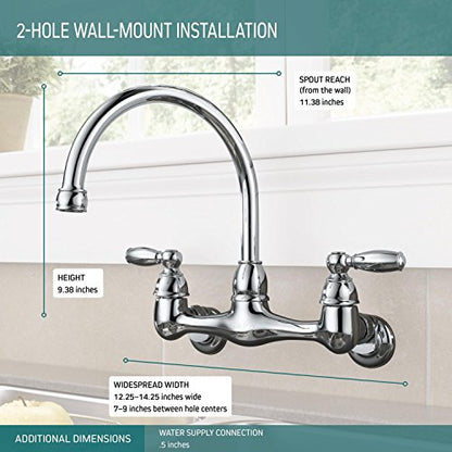 Peerless 2-Handle Wall Mount Kitchen Sink Faucet, Chrome P299305LF