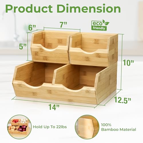 HOMESTEAD Bamboo Pantry Storage Bins – Stackable Potato & Onion Storage Bin for Kitchen Countertop, Pantry Organizer, Fruit Vegetable Basket, Multiuse - Set of 3 Slide-Out Access - size: Medium ( 3 Pack )
