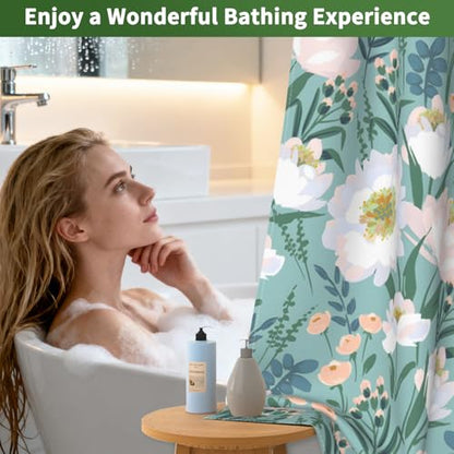 Floral No Hook Shower Curtain with Snap in Liner, Double Layers Waterproof Bathroom Shower Curtain Sets with See Through Window and Weighted Hem, 71x74 Inches Shower Curtain for Bathroom and Hotel - color: Blooming Garden