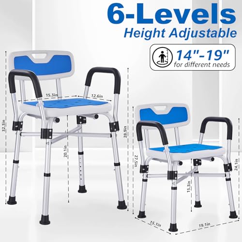 Shower Chair for Elderly and Disabled Inside Shower,Blue | 6-Height Adjustable Shower Seat for Inside Tub,Shower Chair with Arms and Back 400 LB Heavy Duty - color: Blue