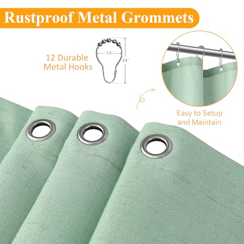 Aqua Green 42 Inch Shower Curtain - Stall Narrow Half Linen Ultra Thick Fabric Shower Curtain Set with Hooks, Boho Farmhouse Rustic RV Camper Bath Curtains for Bathroom, 42x72 - color: Aqua Green, size: 42"W x 72"L (Pack of 1)
