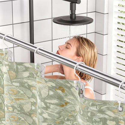 Bathway 12-Pack Double Shower Curtain Hooks, Rust-Resistant Metal Shower Curtain Rings with High-Low Design to Separate Liner & Curtain, Smooth Glide, White - color: White