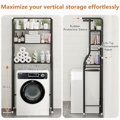 UDEAR 3-Tier Over The Toilet Rack,with Hanging Rod,Tower Shelf,Black | Toilet Towel Rack, Three-layer Iron Plate, Suitable for Bathrooms - color: Black