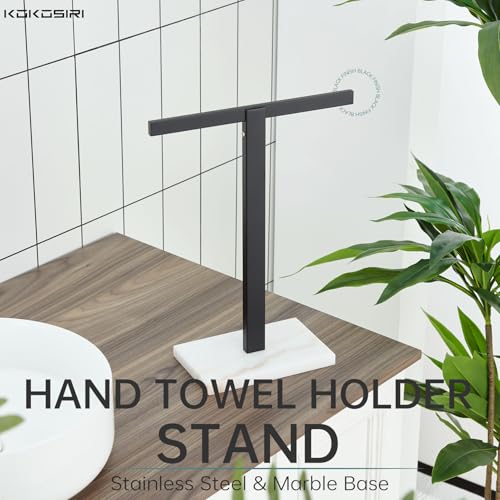 KOKOSIRI Hand Towel Holder Black Stand Towel Rack with Marble Base for Bathroom Kitchen Vanity Countertop, Stainless Steel 15.7'' Height THS0002-SM-BK - color: Matte Black, size: 1-Bar
