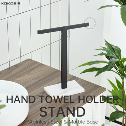 KOKOSIRI Hand Towel Holder Black Stand Towel Rack with Marble Base for Bathroom Kitchen Vanity Countertop, Stainless Steel 15.7'' Height THS0002-SM-BK - color: Matte Black, size: 1-Bar