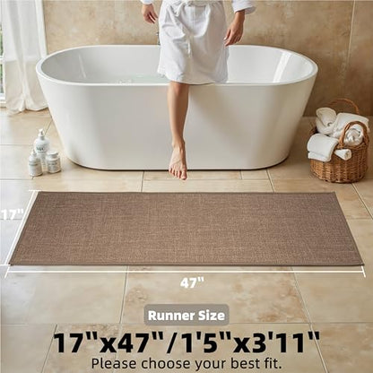 Large Bathroom Rugs Runner Quick Dry Non Slip Bath Mat | Machine Washable Bathroom Rugs, 17"x 47", Camel, Thin Bath Mat Fit Under Door - color: Dark Beige, size: Runner(17"x47")