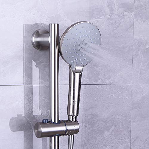 Shower Slide Bar with three Function Massaging Hand Shower Head Adjustable SUS 304 Stainless Steel Brushed D500011BN - color: Brushed Nickel