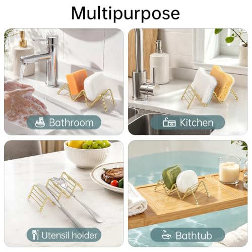 Stainless Steel Soap Dish Self Draining Bar Soap Holder, Gold | Reversible Design Fits 2-3 Bars, Rustproof, Easy to Clean, Space Saving, Non Slip, for Bathroom, Shower, Kitchen - color: Gold, size: 5.8" x 2.5"(no tray)
