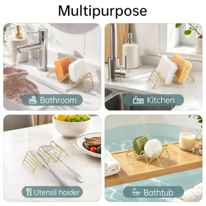 Stainless Steel Soap Dish Self Draining Bar Soap Holder, Gold | Reversible Design Fits 2-3 Bars, Rustproof, Easy to Clean, Space Saving, Non Slip, for Bathroom, Shower, Kitchen - color: Gold, size: 5.8" x 2.5"(no tray)