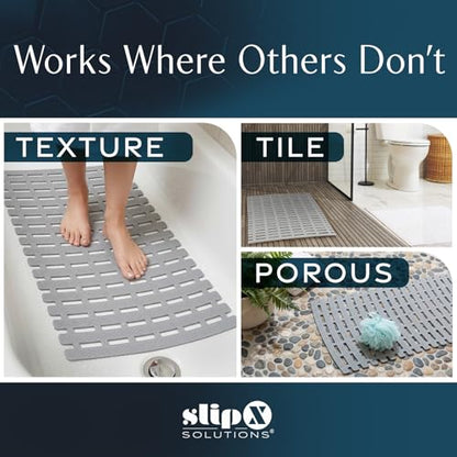 SlipX Solutions 31"x15" Weighted Non Slip Bath Mat for Textured Tubs, Gray | No Suction Cup Design, Safe For Refinished Bathtubs & Showers, Doesn't Float, Stays Put On Tile, Texture, & Stone - color: Gray